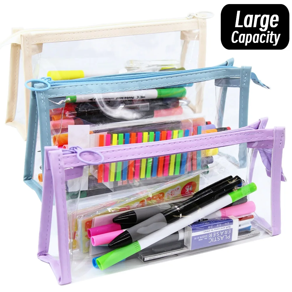 【セール中】透明三角ペンケース大容量シンプルなペンバッグかわいい化粧品バッグ学校学習文具事務用品