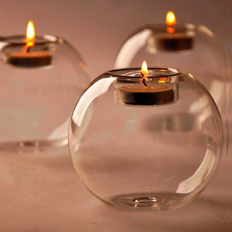 1pc Hollow Decoration Spherical Transparent Glass Tea Candle Holder Restaurant Home Decoration Wedding Tea Lamp Supplies