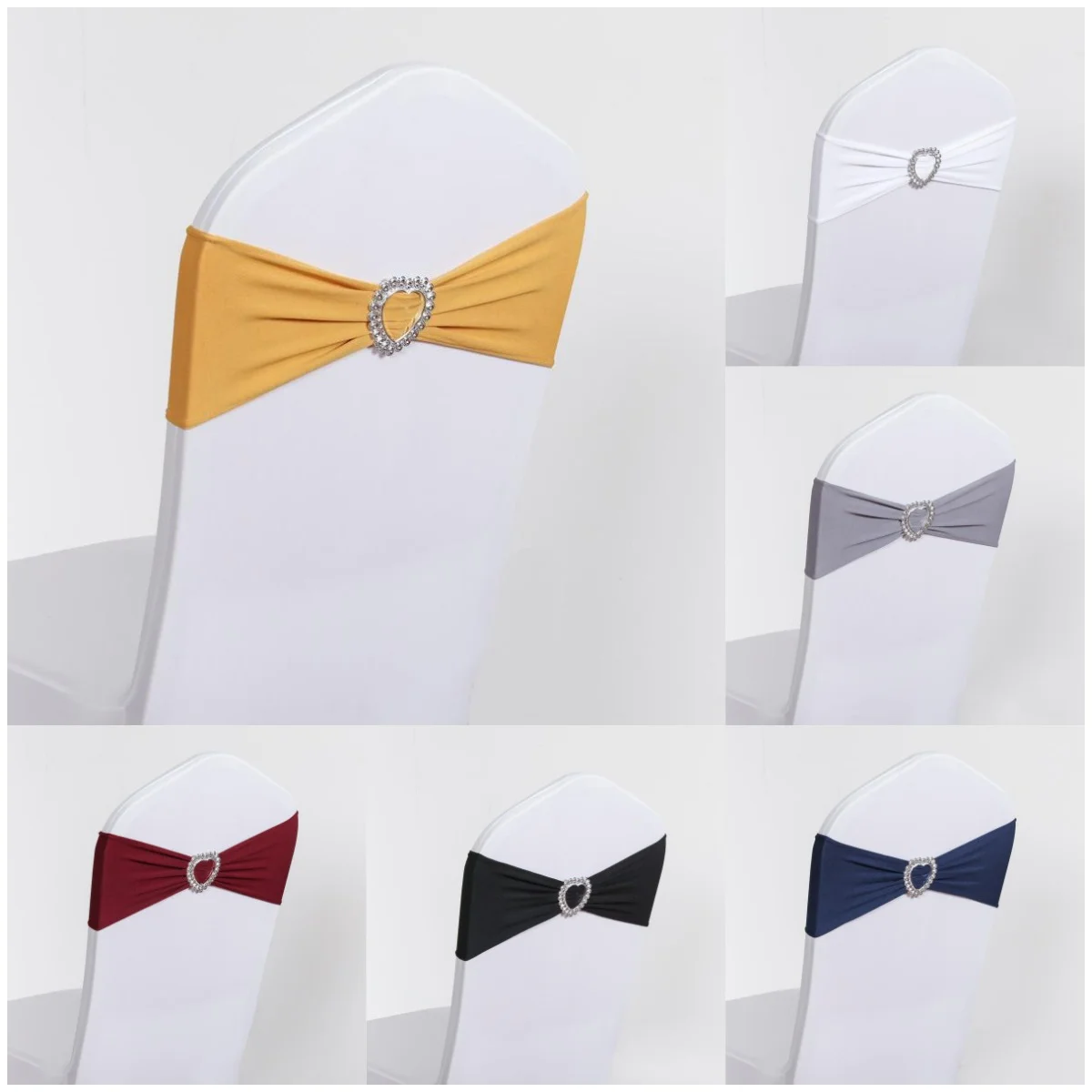 

Pink Colour Wedding Decoration Spandex Chair Sash Bow Tie Bands Knot With Love Heart Buckle Stretch For Hotel Birthday Party