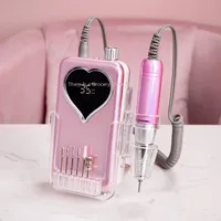 Portable Base Desktop Heart Cordless Nail Drill Machine 35000RPM Rechargeable Manicure Electric Nail File Wireless Rose Gold