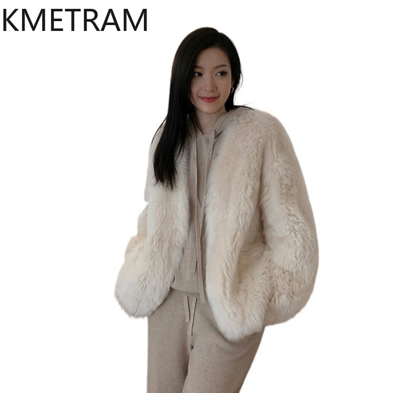 천연 투스카니 양털 양피 양면 퍼 재킷 여성 럭셔리 V넥 숏 리얼 퍼 코트 겨울 여성 의류 2025