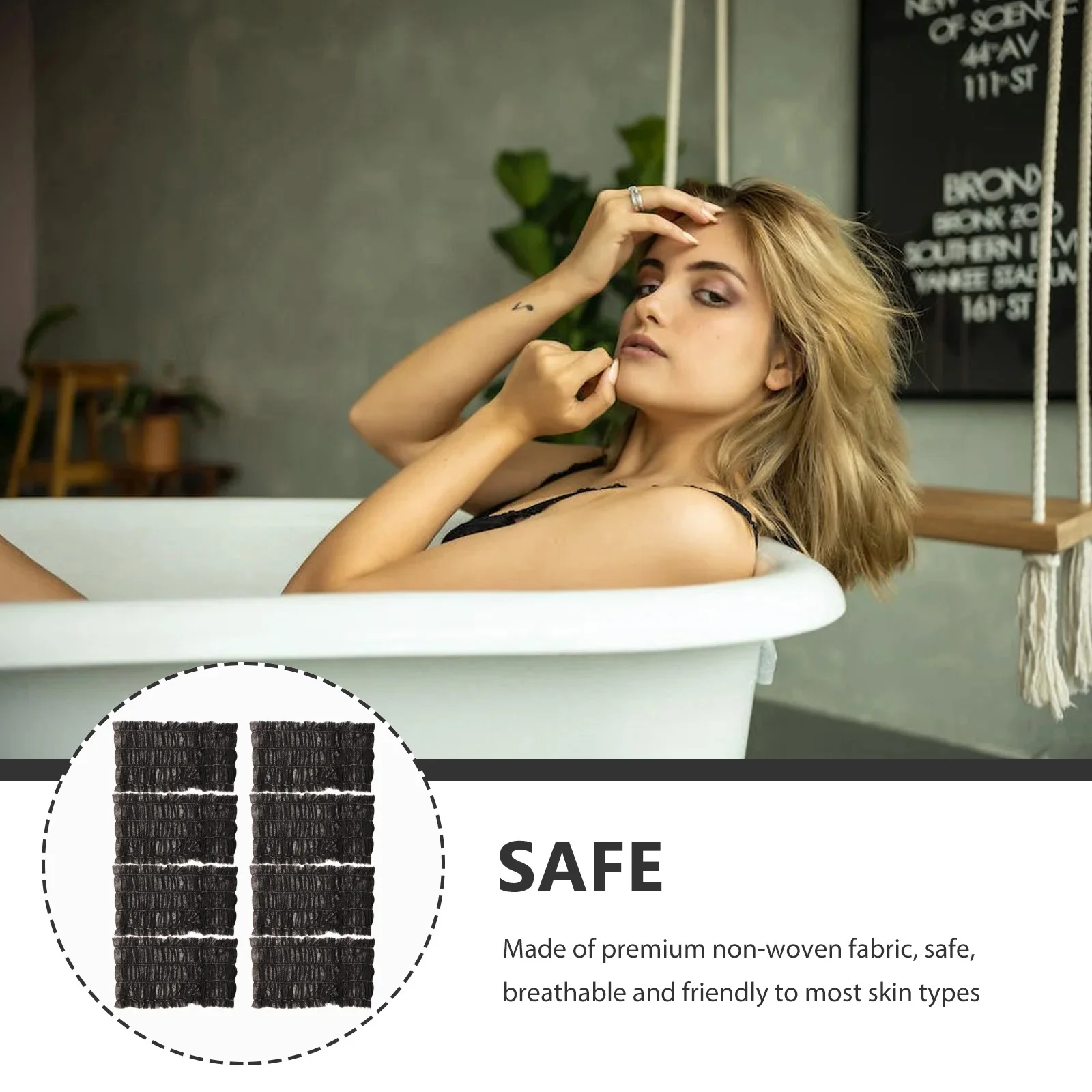 

100pcs Disposable Hairband Non-woven Elastic Headbands for Skin Care Spa Facial Washing Face Black Hair Styling Tools