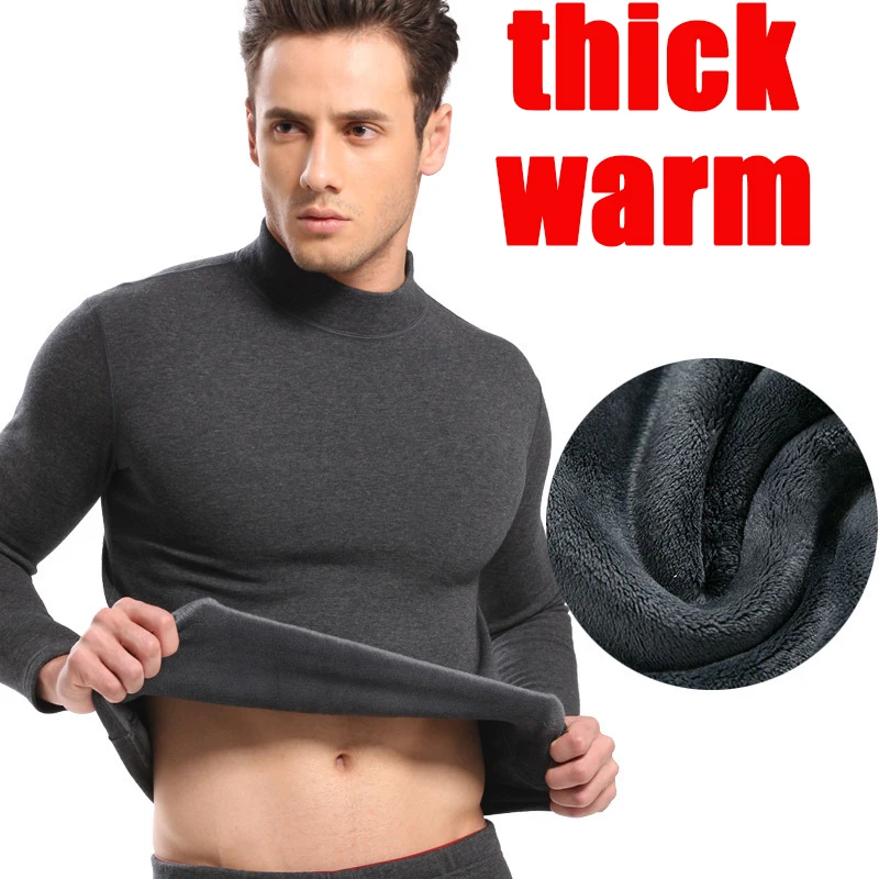 Thermal Underwear SUITS Men Long Johns Turtleneck Winter Cotton Tops+Pants 2 PIECES SET Warm Thick Velvet Thermal Wear For Men