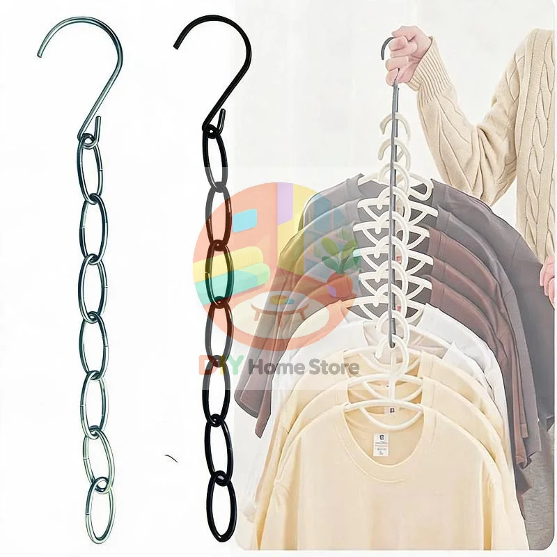 Heavy Duty 8-Slot Metal Clothes Hanger Chain 1/5Pcs Wardrobe Storage Hanger for Dorm Apartment Closet Organization