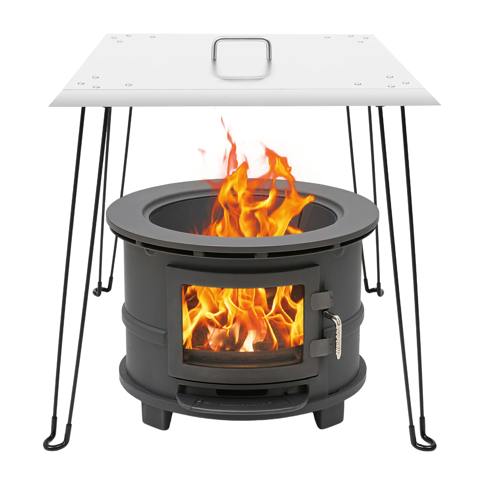 61cm Collapsible Fire Pit Heat Shield Smooth Stainless Steel Surface Four Stable Rounded Feet Debris Protective Lid Heat Circulation Design Indoor Outdoor Camping Fireplace Accessory