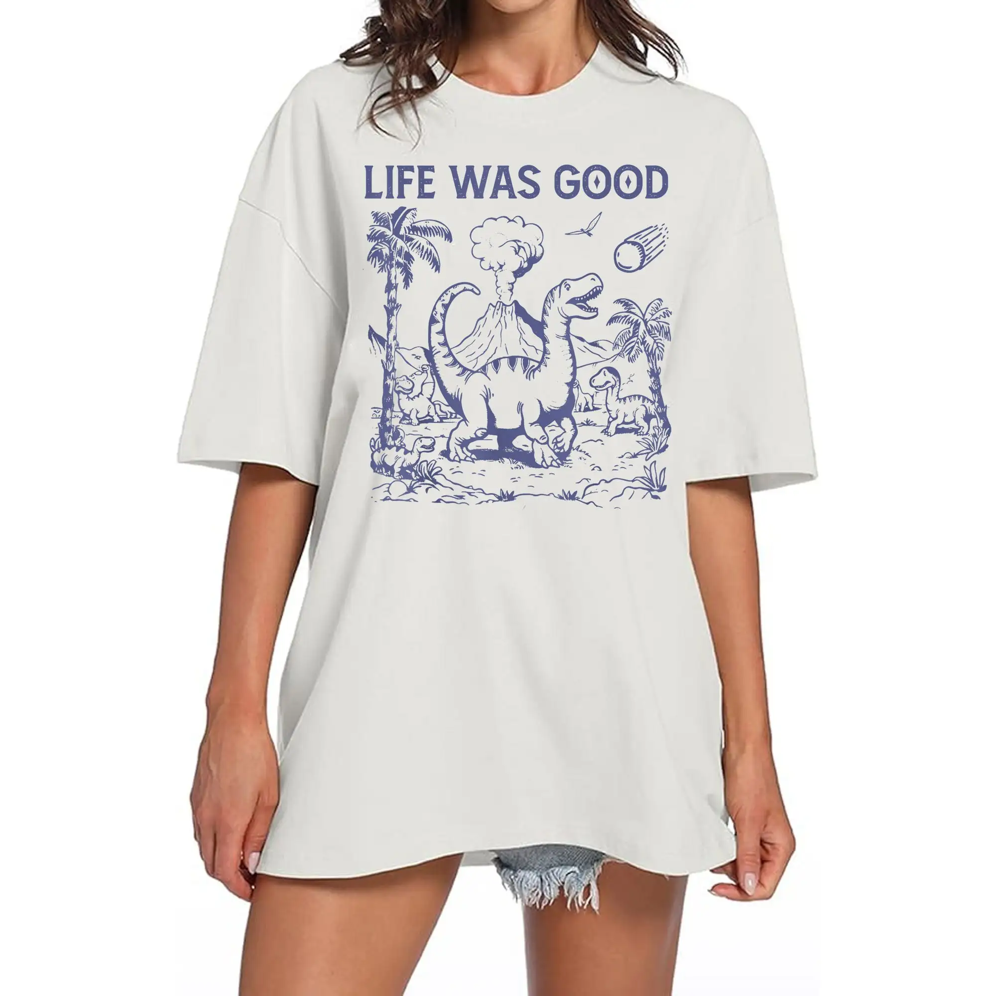 Vintage 90s Dino T Shirt Life Was Good Dinosaur Funny Minimalistic Silly Comfort Color Bella