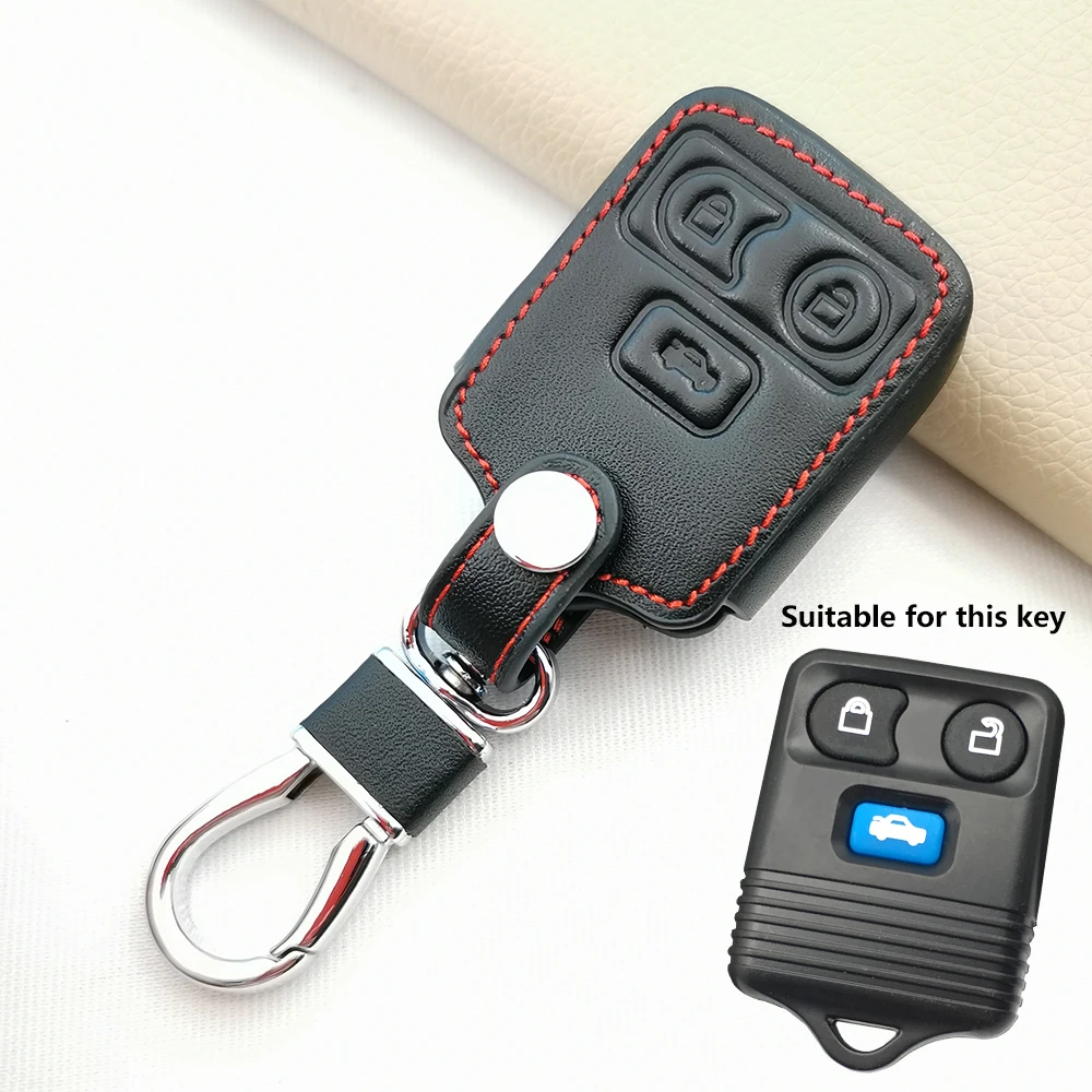 For Ford Focus Complete Escape Explorer Mustang Thunderbird Lincoln Transit Town 3/4 Buttons Carrying Leather Car Key Case Cover