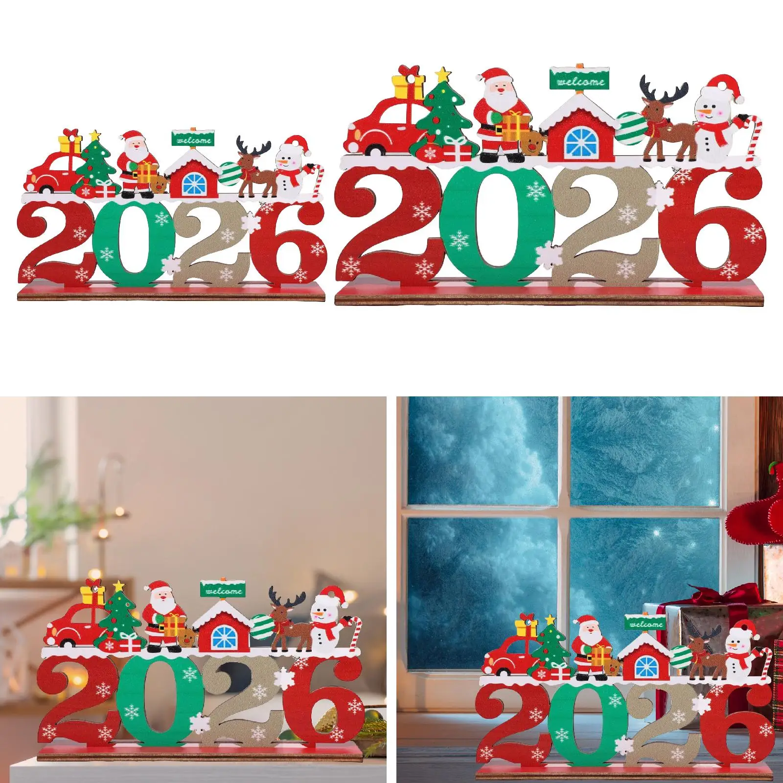 2026 Christmas Wooden Ornament Home Decor Gift Collection Decoration Tabletop Ornament for Home Bedroom Office Holiday Desk