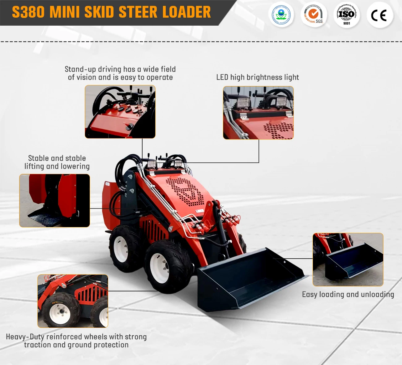 Maßgeschneiderter Mini-Skidsteer-Ständer aus China mit Anbaugeräten, Mini-Raupen-Kompaktlader mit Schiene – Detail 10