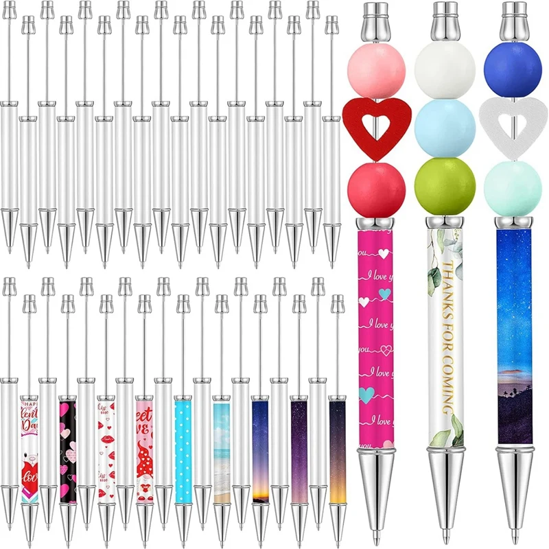 36Pcs Sublimation Beaded Ballpoint Pens Metallic Black Ink Pens DIY Heat Transfer Ballpoint Pens School Supplies Easy To Use