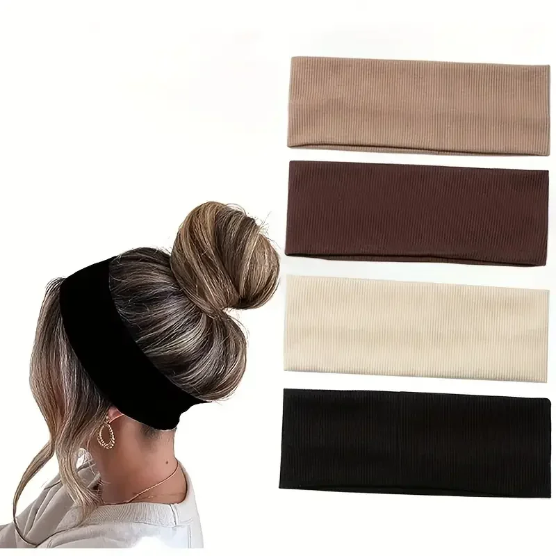 4Pcs Simple Fashion Women Solid Color Elastic HairBands Cute Wash Face Make-up Hair Band Vintage Sports Running Yoga Headbands