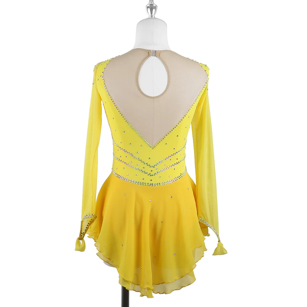 Zagitova Figure Skating Dress Women Girls Ice Skating Mesh Skirt Performance Competition Yellow