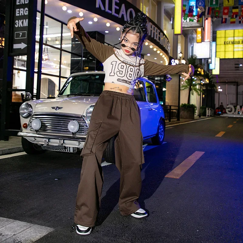 เด็กใหม่ Hip Hop ชุดเต้นรําแจ๊สหญิงแขนยาว T เสื้อ Crop Tops กางเกง Street Dance เสื้อผ้าเด็กเครื่องแต่งกายเวที