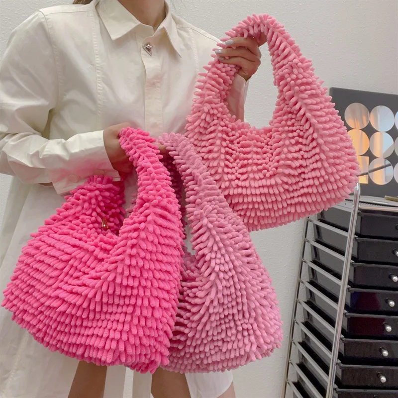 Candy Color Damskie torebki ze sztucznego futra Vintage Furry Damskie torby na ramię Moda Hot Girls Y2k Torba pod pachę Casual Tote