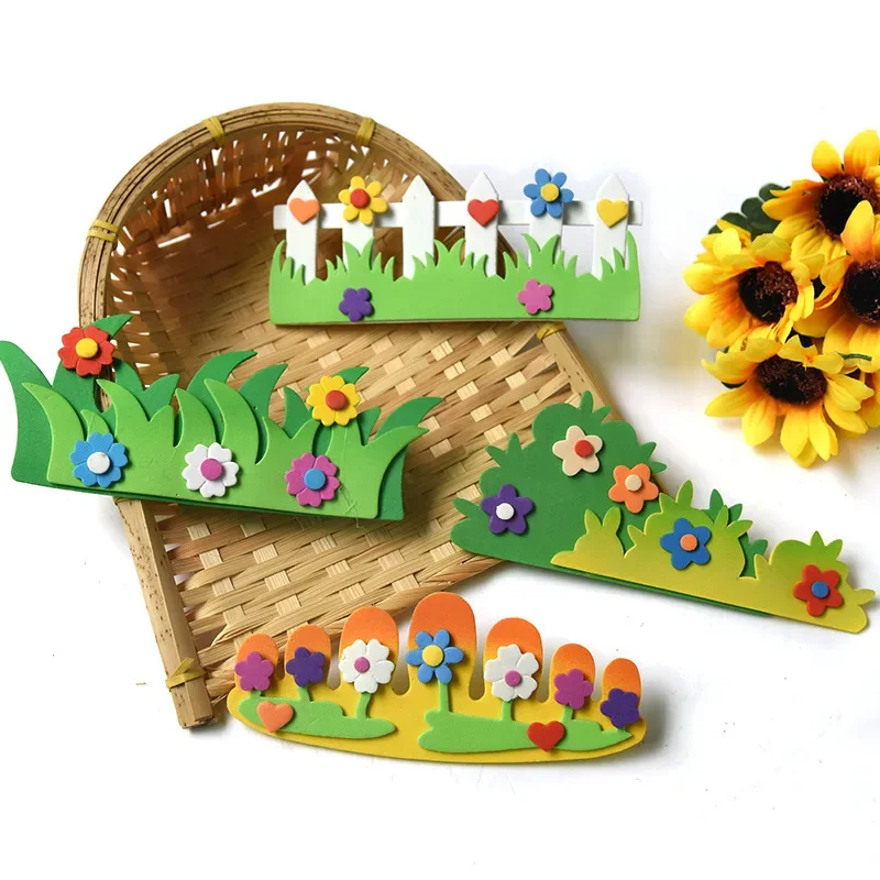 Small Foam EVA Fence Railing Flower Wall Stickers New Colorful Handmade Toys For Children Early Learning Classroom Decor DIY