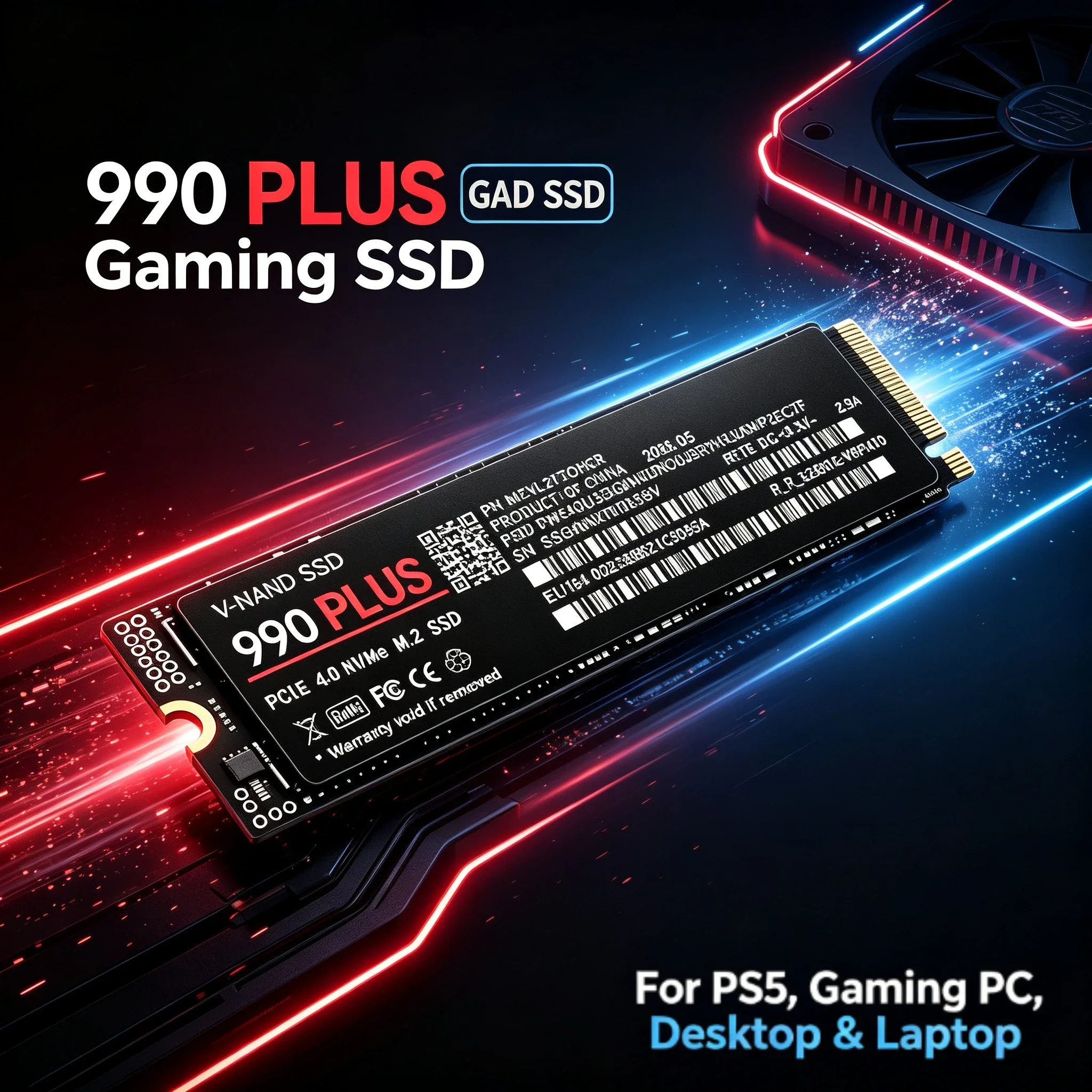 Genuine 990 Plus M.2 NVMe PCIe 4.0 SSD 500GB-4TB, 7300MB/s Max Read Speed for Gaming Desktops, Laptops & PS5 Consoles.