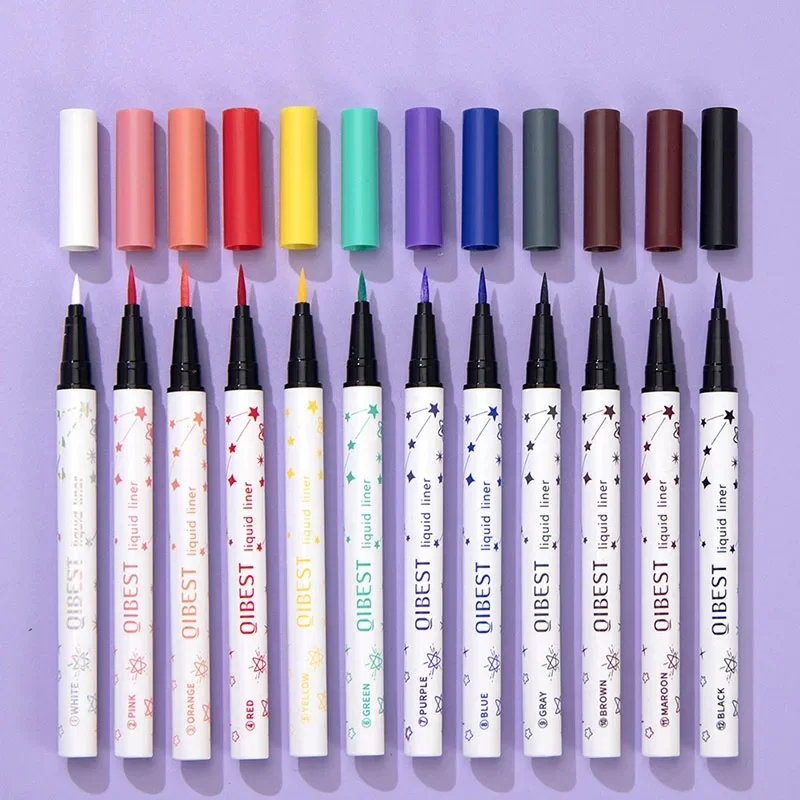 Colourful Eyeliner Matte Liquid Eyeliner Pen 12 Colours Liquid Waterproof Long Lasting Green Yellow Purple Blue White Eye Liner