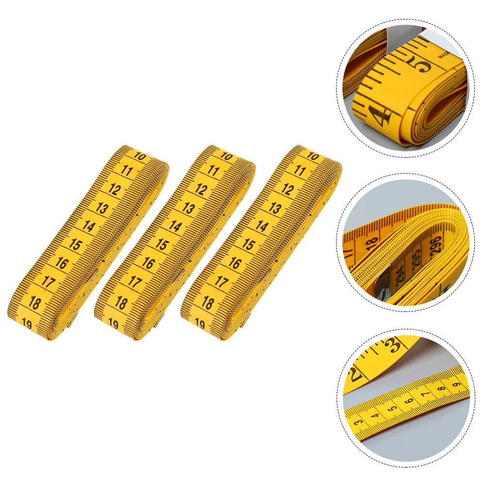 

3pcs Soft Tape Measure Flexible Dual-Sided Yellow Body Measurement Ruler Portable Handy Tool For Seamstress Craftsmen Quilters