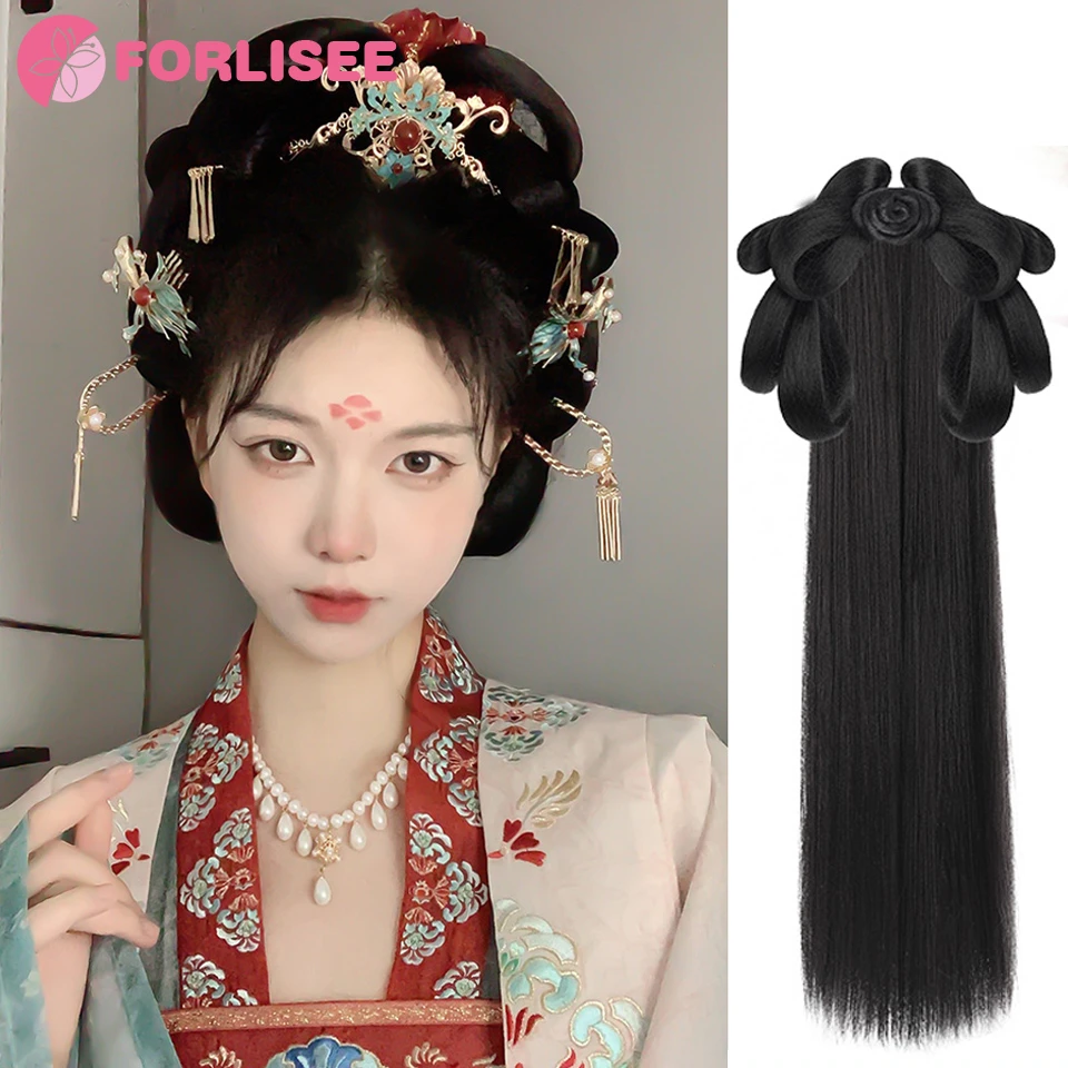 

Synthetic Ancient Costume Hanfu Wig All-in-one Lazy Hairband Ancient Style Full Tang Style Hairstyle Daily Wig Bun Pad Hair Bag