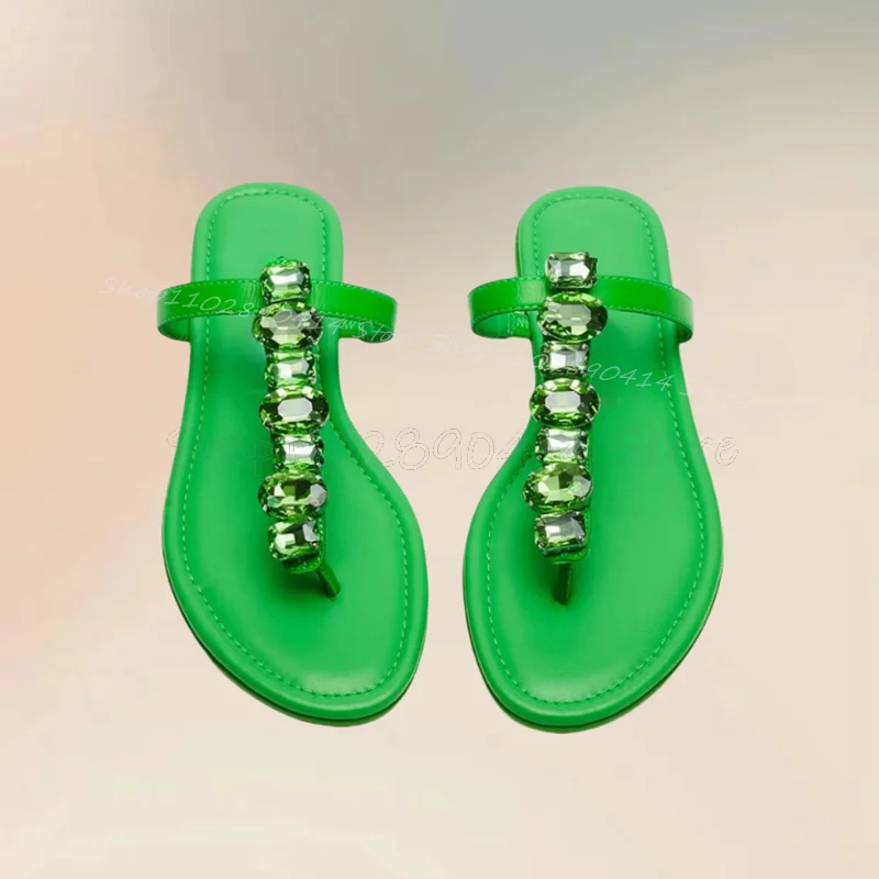 Green Crystal Decor Flip Flop Slippers Slip On Women Shoes Low Top Fashion Party Feast Banquet Outdoors 2024 Zapatos Para Mujere