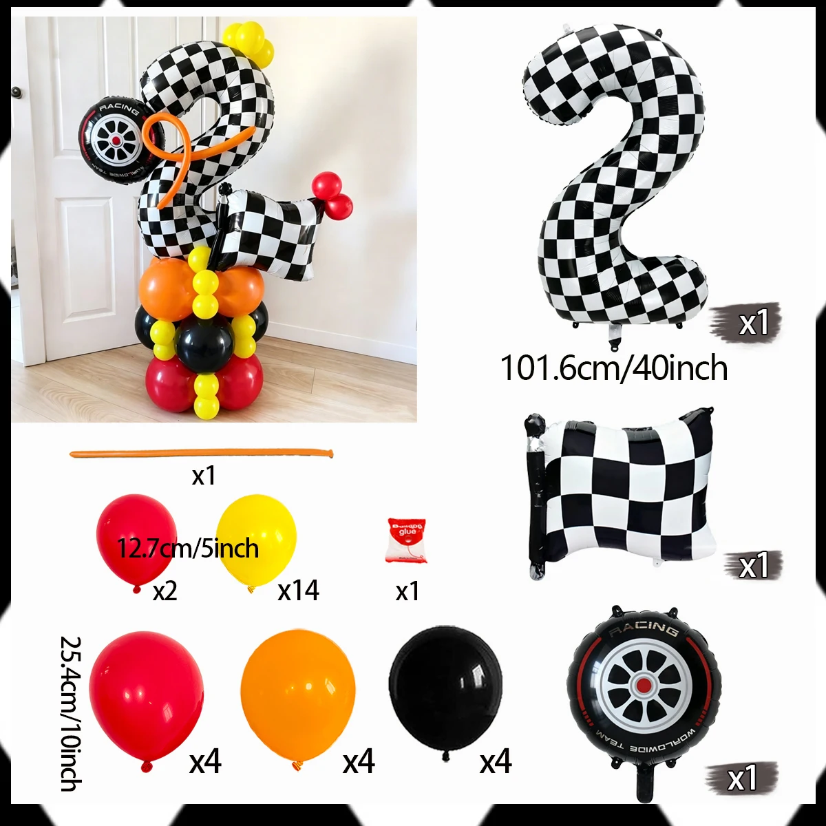 Schwarz-Weiß Karierte Zahlenballons 0-9, für Rennthemen-Geburtstagsfeier-Dekoration, Auto-Themen Outdoor-Karnevals-Dekorationsballon – Detail 2