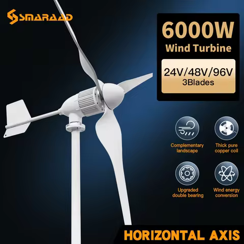 6KW Horizontal Wind Turbine Generator Windmill With Free MPPT Charger Controller and Off Grid Inverter