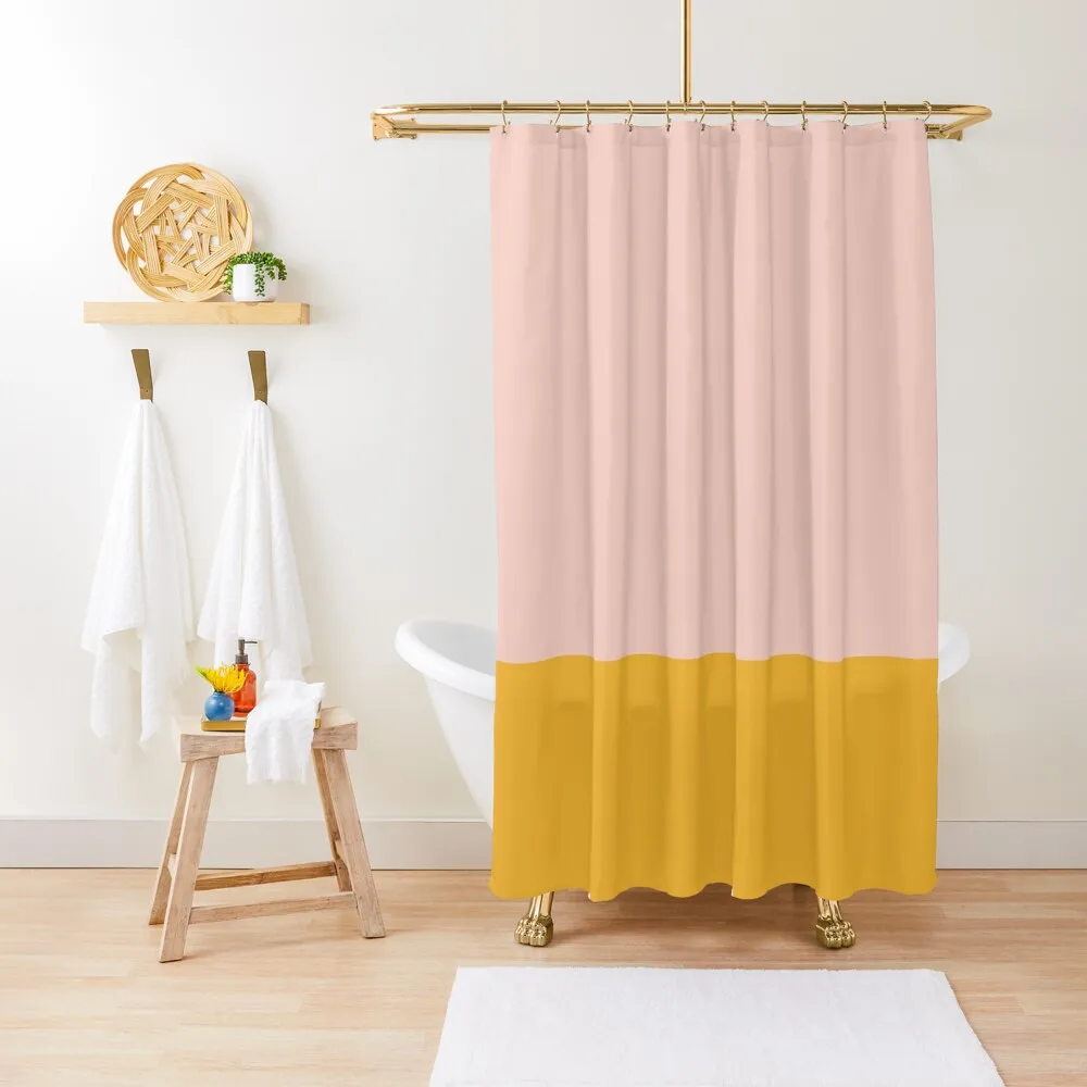 Blush Pink and Mustard Yellow Minimalist Color Block Shower Curtain Luxury Bathroom For Bathroom Elegant Bathroom Curtain