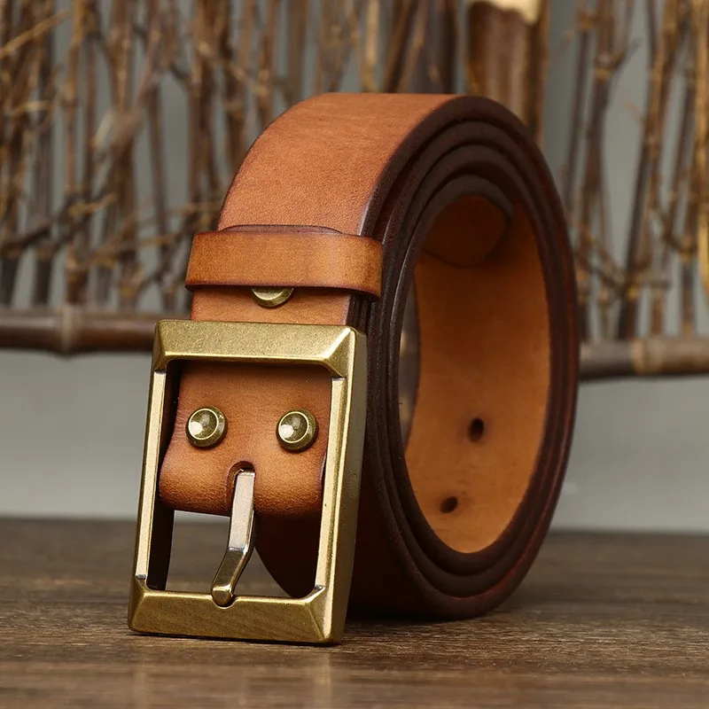 New thickened top layer leather copper belt men's versatile guy real