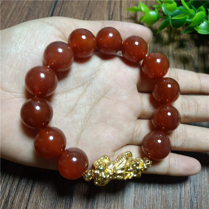 Supply Red Agate round Beads Alluvial Gold Pi Xiu Bracelet Vintage Ethnic Bracelet Wholesale