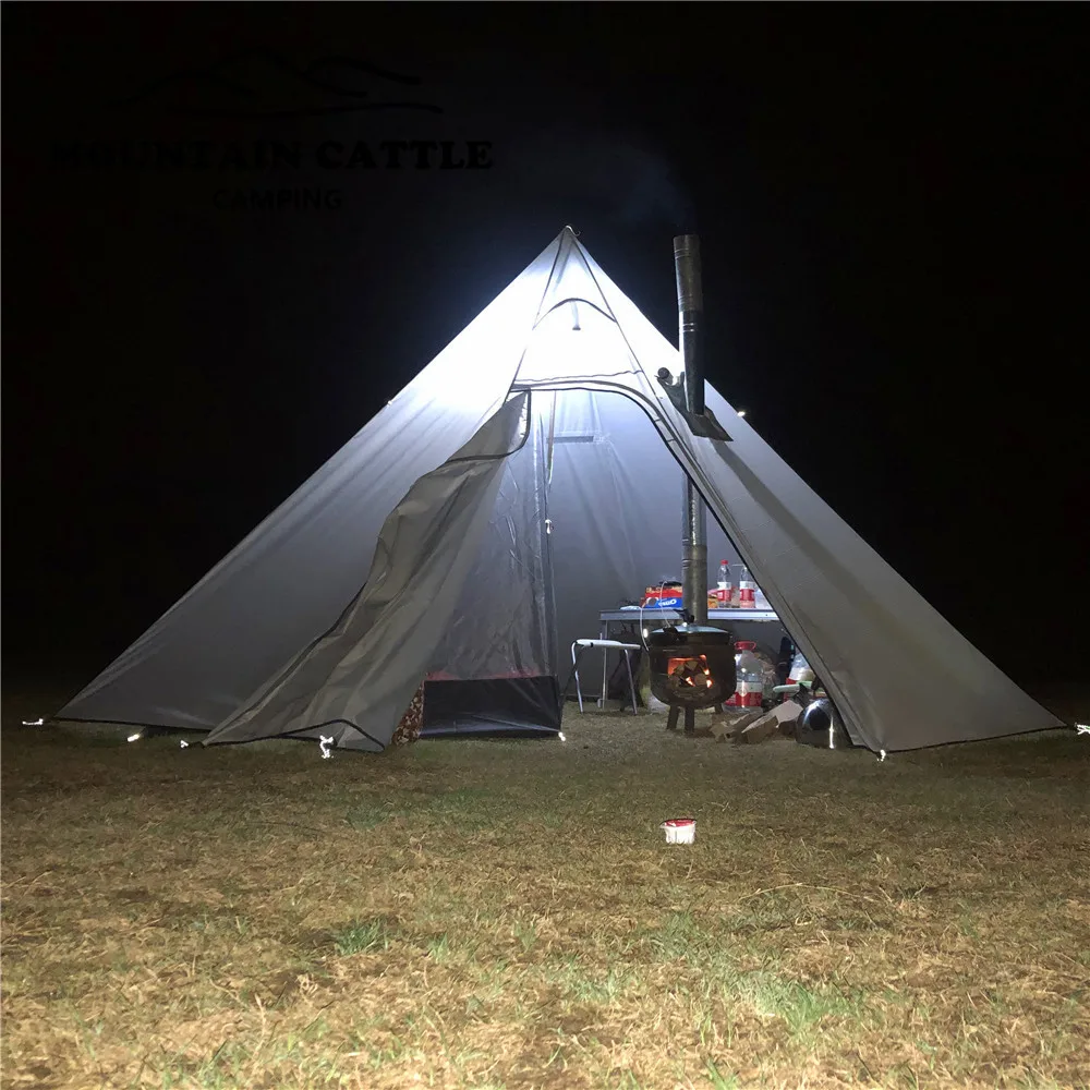 2-3 Person Winter Pyramid Tent Ultralight with Stove Jack Teepee Tent 400 Hight 2.2M Outdoor Camping Backpacking Hot Tent image 3