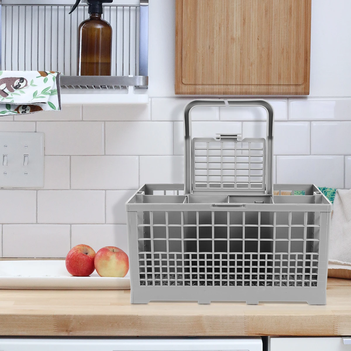 Cesta para cubiertos, organizador para lavavajillas, caja de almacenamiento con drenaje de cocina con asa, cesta multiusos para cubiertos, platos y oficina