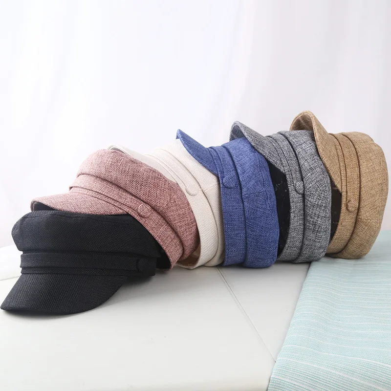 Beret Cap Woman Cotton Linen Sailor Captain Caps Retro Breton Beret Cap Flat Top Newsboy Fisherman Hat Unisex