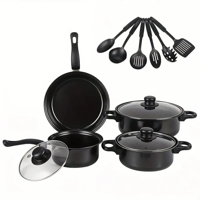 13in1 Flat Non-Stick Cookware Set With Lid And Utensils, Non-Stick Pots And Pans Kitchen Set, Induction Cooker Special Matching Soup Pot, Milk Pot, Frying Pan Set(For Induction Cooktops Only)