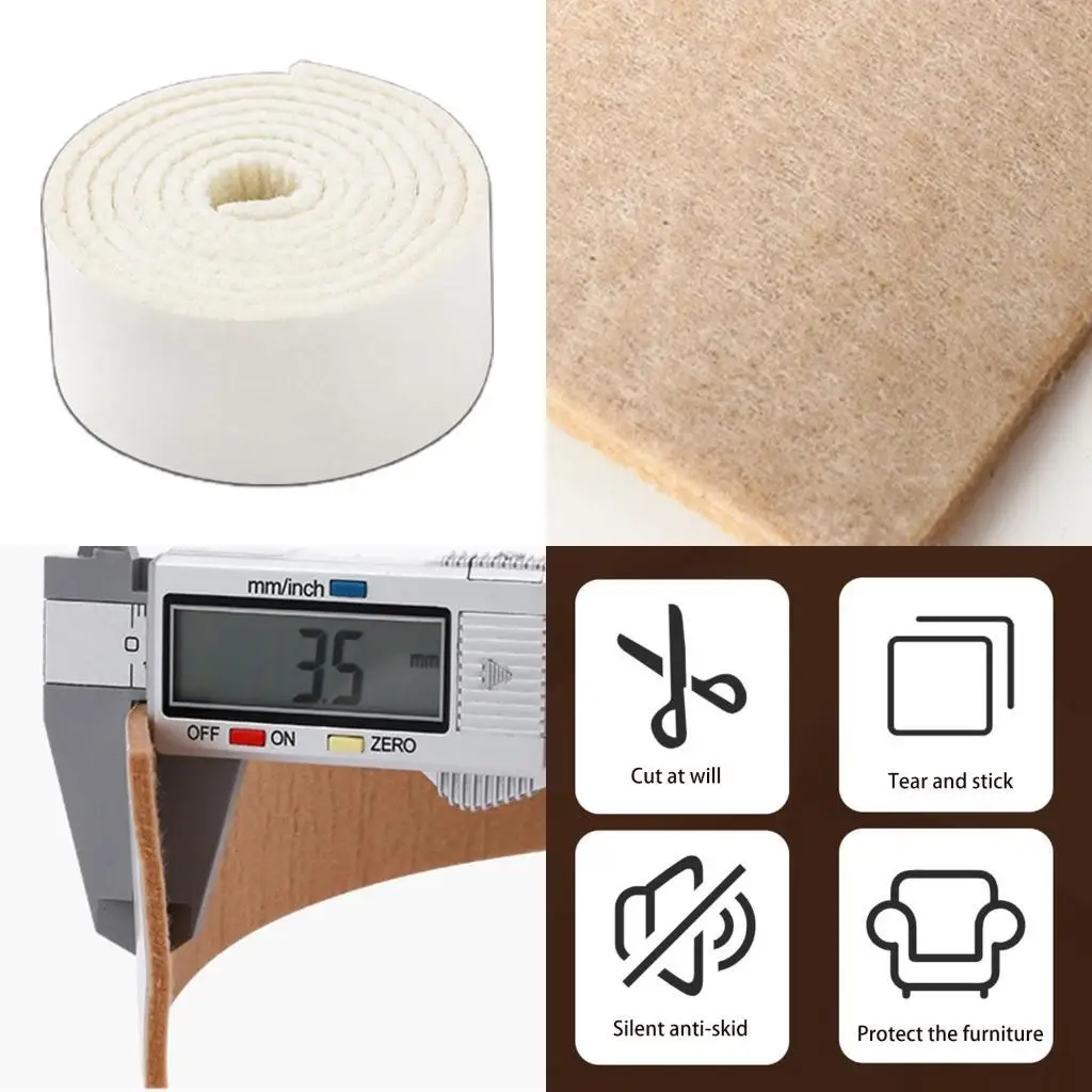 

652F Adhesive Felt Chair Leg Protectors for Hardwood Floors Freely Crop Anti-slip Pads White/brown