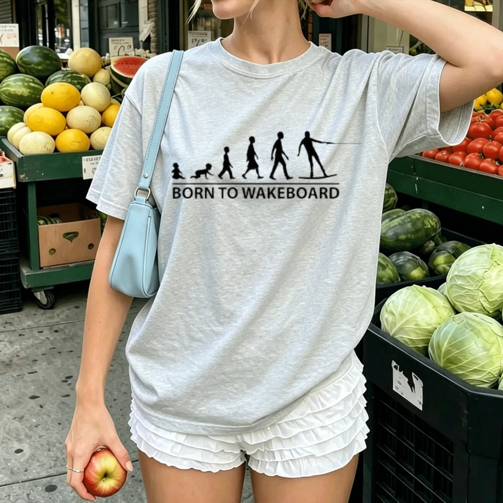 Born To Wakeboard Evolution Graphic T‑Shirt Women Cotton Short Sleeve O‑Neck Tees Casual Water Sports Wakeboarding Lover Tops