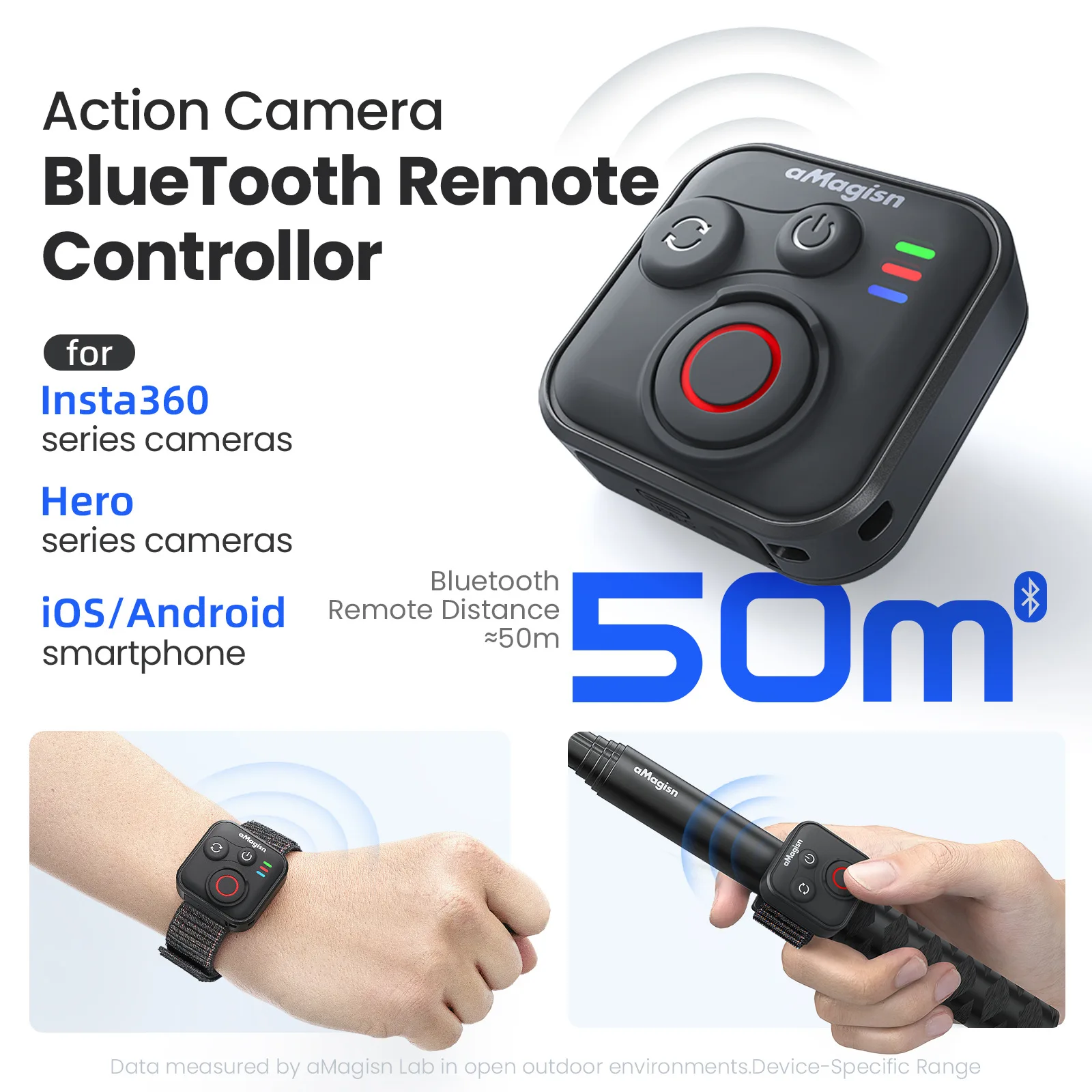 AMagisn Bluetooth-Auslöser für Action-Kameras, 50m Reichweite & 96 Stunden Akkulaufzeit, Fernbedienung für GoPro Insta360 Zubehör – Detail 9