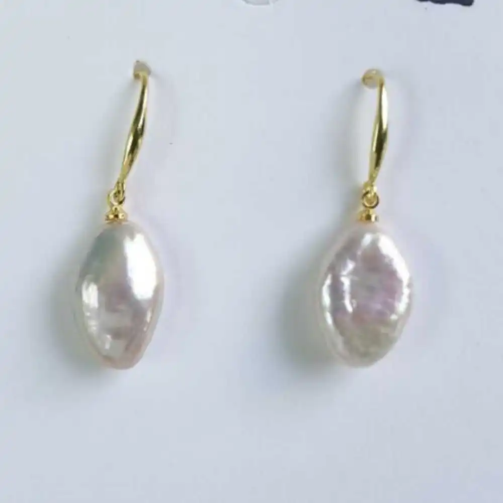 

Natural AAA Baroque White pearl Dangle Earrings 14K Party Drop Stud Crystal Eardrop Gold Beaded Swing Earbob