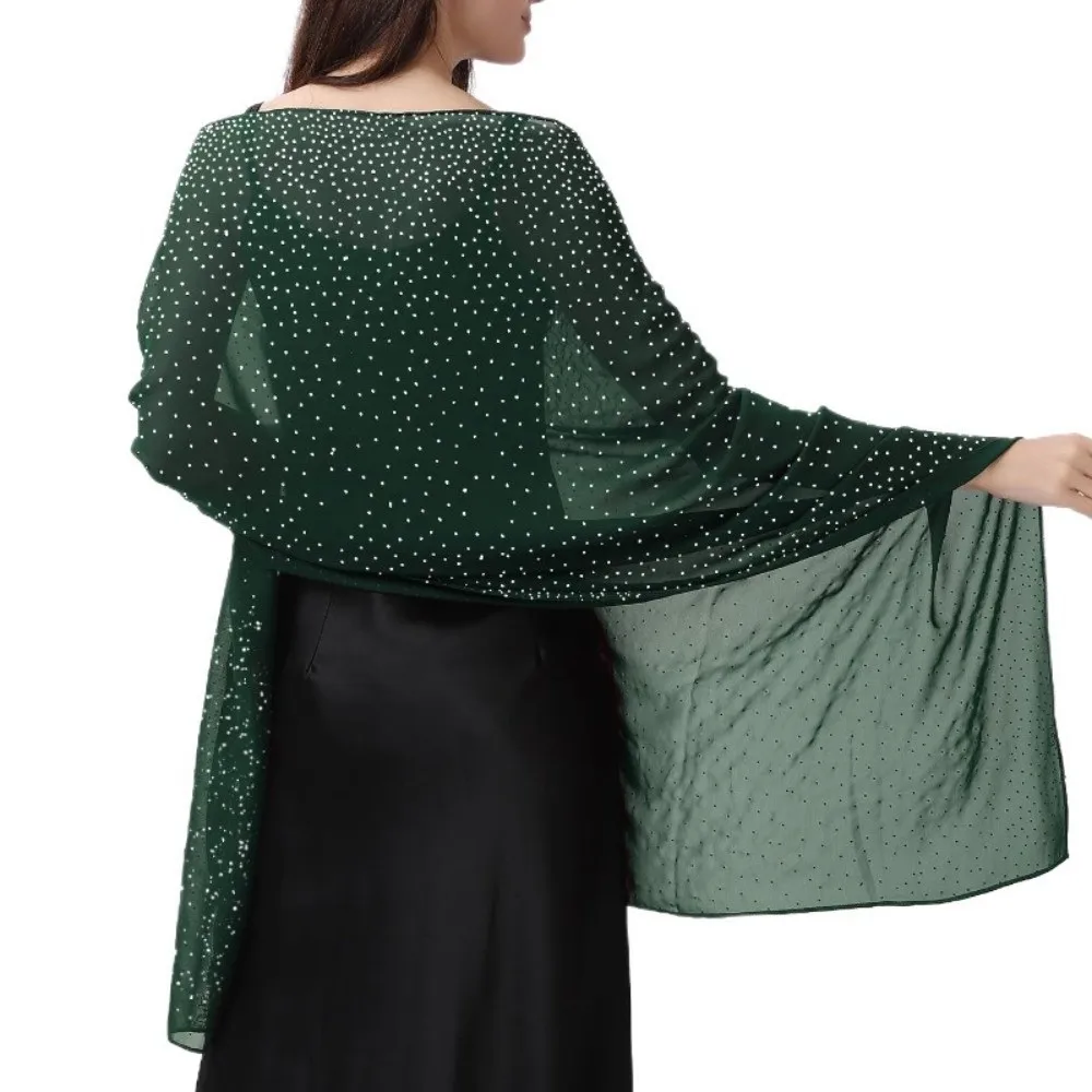 

Rhinestone Women Chiffon Shawl Solid Color Soft Sparkling Sheer Wrap Thin Breathable Party Scarf