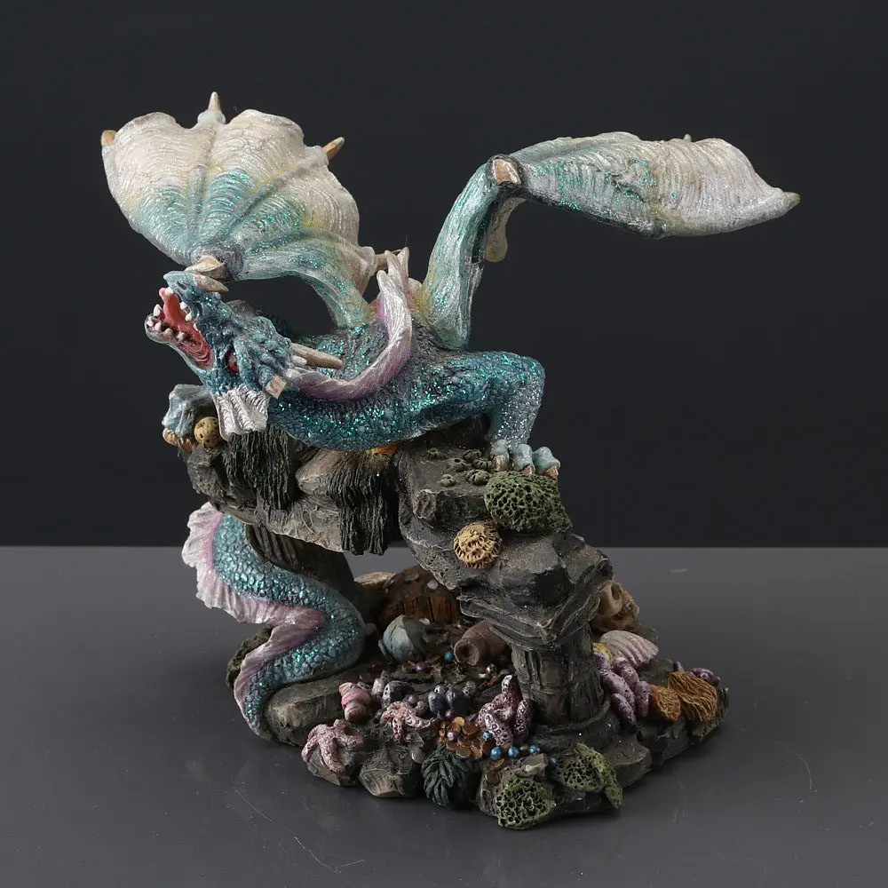 Ocean Deep Sea Winged Dragon Resin Figurine Fantasy Ancient Ruins Seabed Dragon Statue Underwater Monster Desktop Ornament Gift
