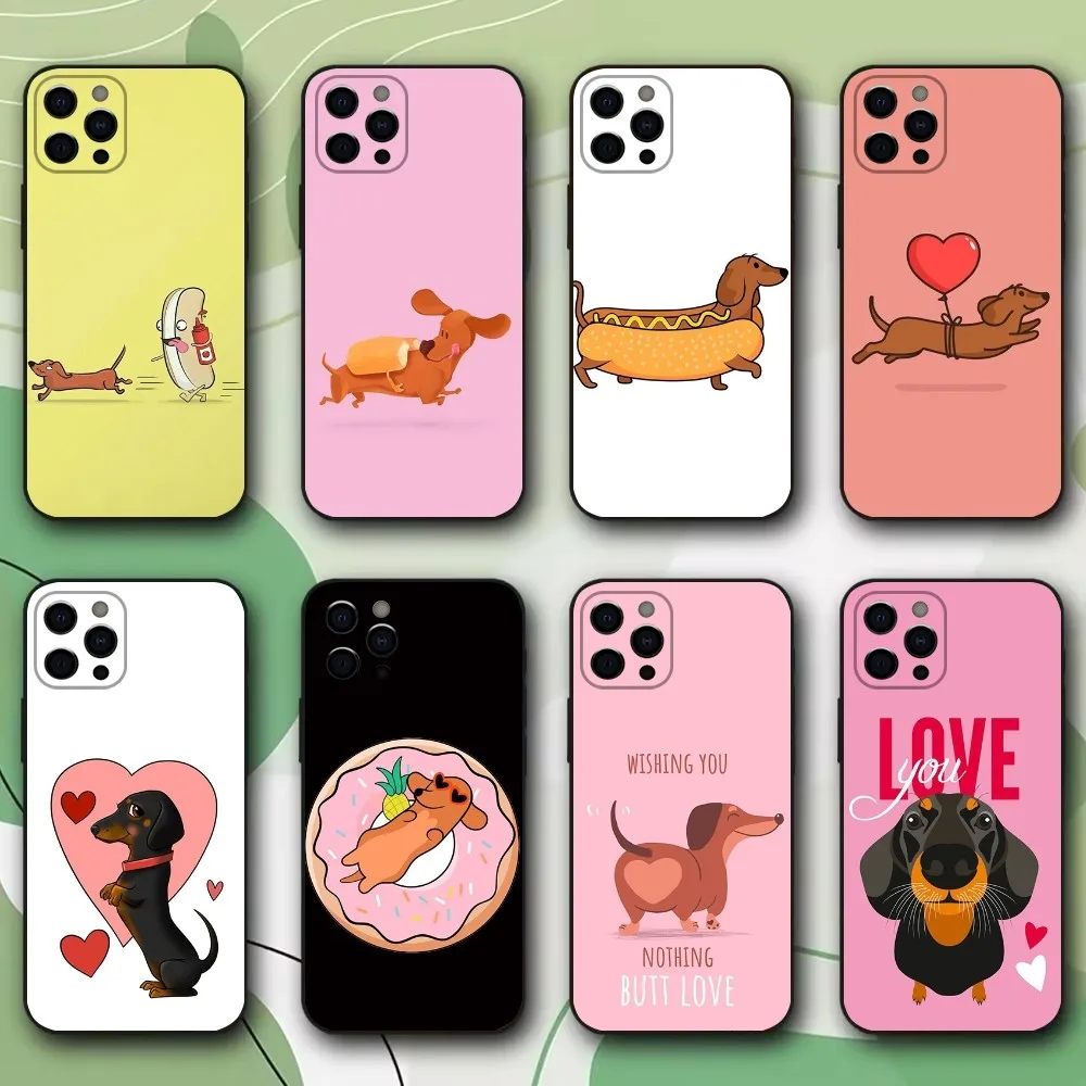 Funny Dachshund Dog Pet Phone Case For iPhone 15,14,13,12,11,Pro,X,XS,Max,XR,Plus,Mini Soft Black Cover