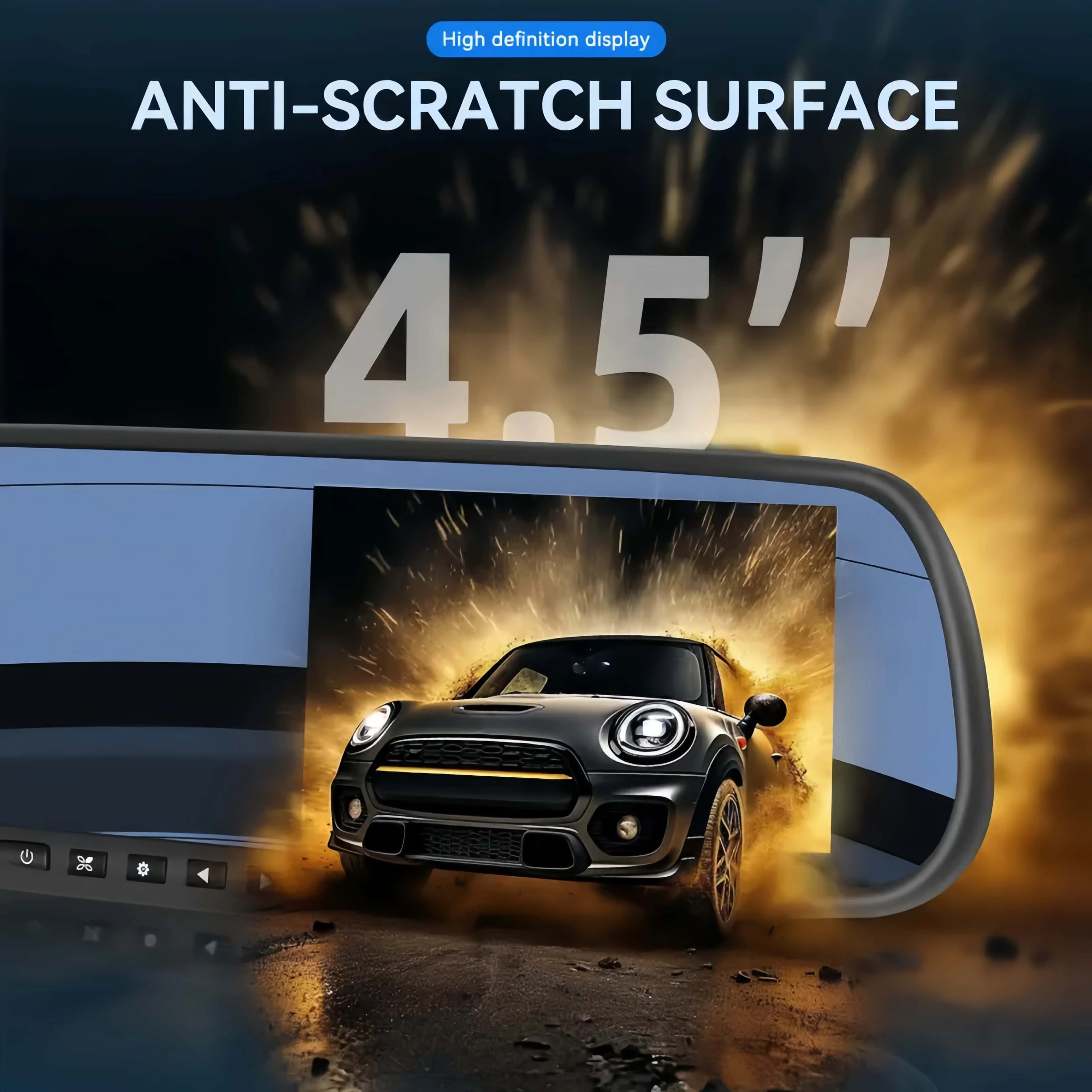 كاميرا داش مرآة ذكية مقاس 4.5 بوصة: كاميرا احتياطية لك ومسجل مزدوج. شاهد كل شيء في كريسب 1080P. تتضمن بطاقة مدى الحياة سعة 32 جيجابايت