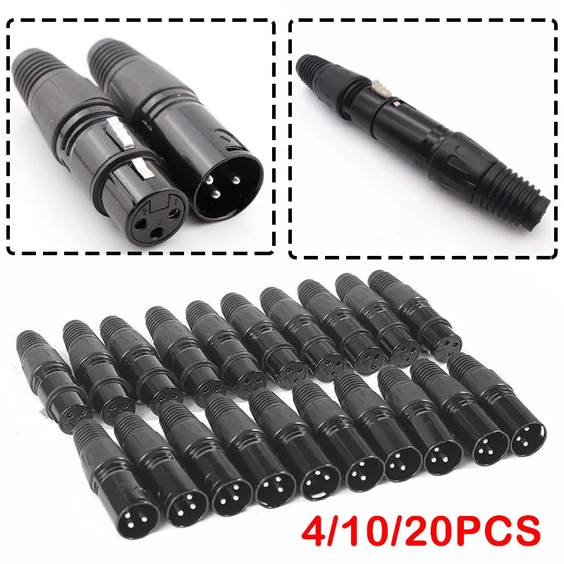 4/10/20 pcs XLR DMX 3 Pin Microphone Audio Cables Plug Connectors 3 Pole XLR Male Female MIC Snake Plug Cable Connectors