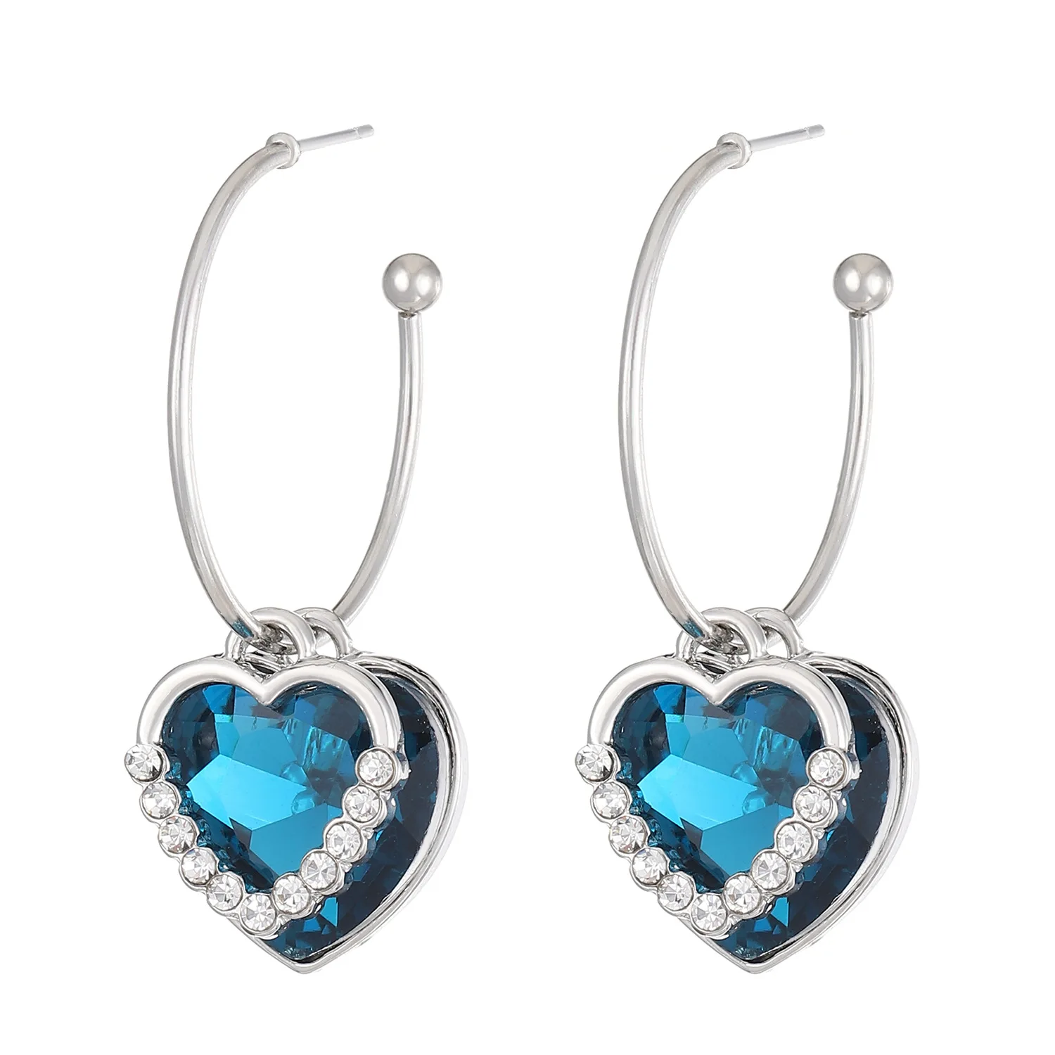 Vintage Fashion Blue Crystal Heart Drop Earrings For Women Jewelry 2026 Trending New Luxury Ocean Heart Zircon Earrings Brincos