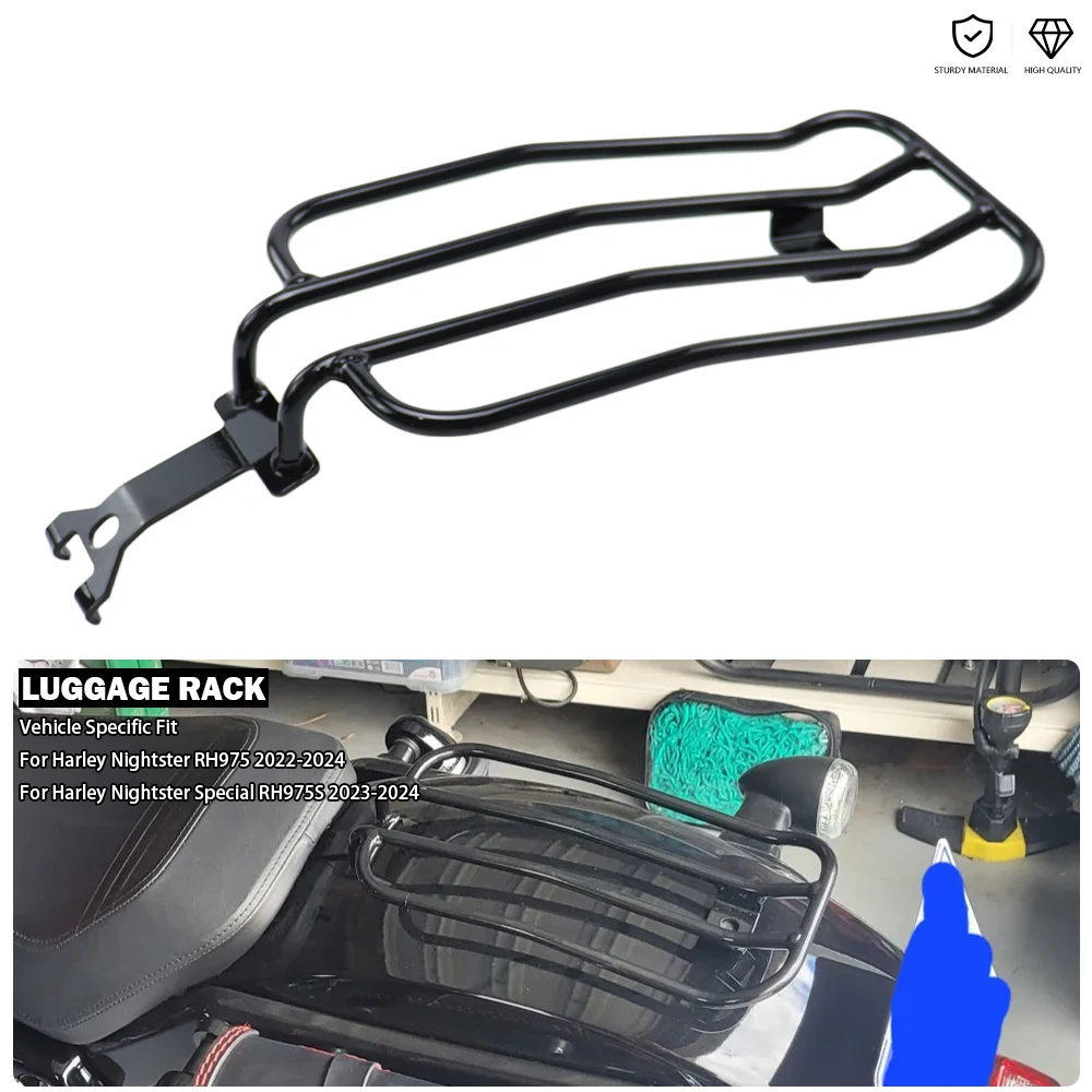 Stainless Steel Rear Luggage Rack - Black Fits For Harley Nightster RH 975 Special Sport RH975S 2022-2026