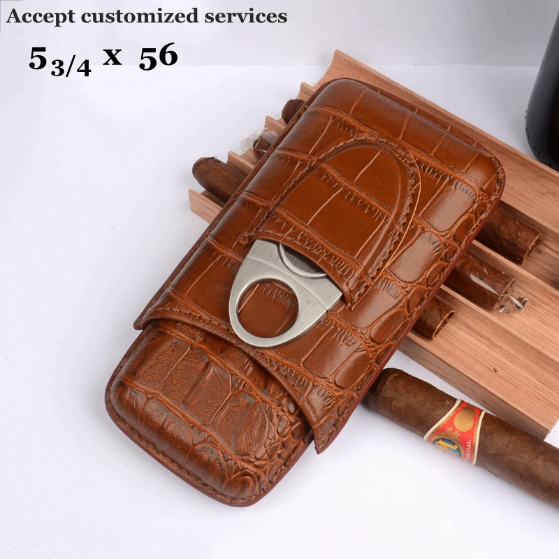 Crocodile Pattern Cigar Holder PU Leather Cigar Case with Cutter 3Tube Travel Humidor Mini  Cigar Box  Men's Somking Accessory