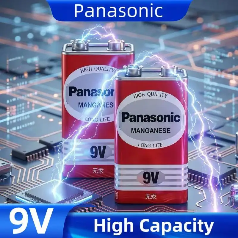 Original Panasonic 9V 6F22ND 6f22 Alkaline Battery Mercury Free Long Lasting Life for Alarm Wireless Microphone