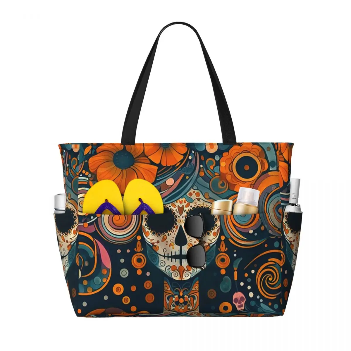 

Mexican Catrina Girl Day Of The Dead Sugar Skull Beach Tote Bag Sport Gym Yoga Duffle Large Women Travel Bag Fitness bag