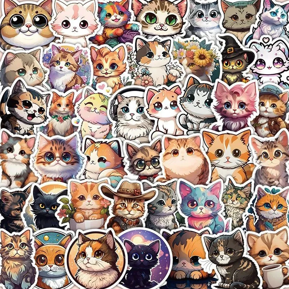 10/30/53pcs Cute Cartoon Cat World Stickers Kawaii Animal Graffiti Stickers Notebook Phone Case Water Bottle Decals for Kids Toy