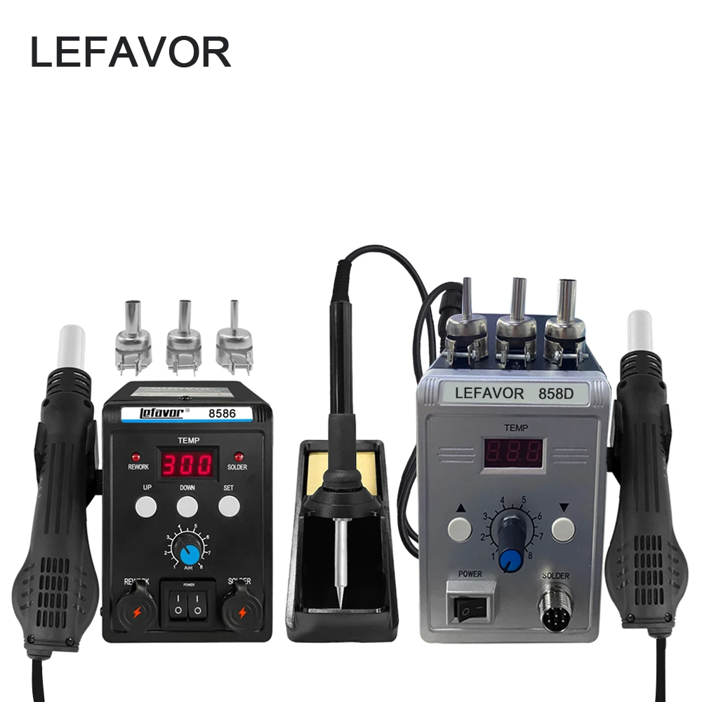 Hot air gun 858D 8586 2 in 1 soldering station 700W 110V 220V BGA Rework SMD SMT welding repair tool Heat gun LED Digital Solder