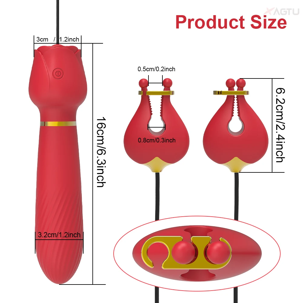 G Spot Vibrator for Women with Nipple Clamps Breast Clips Nipple Clitoral Stimulation Wired Adult Goods Sex Toy for Couple